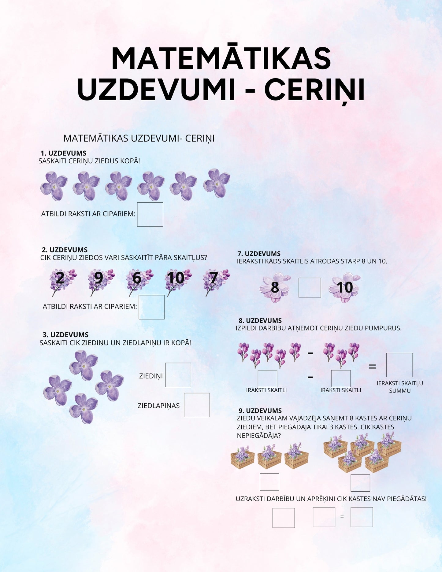 Matemātikas uzdevumi - ceriņi
